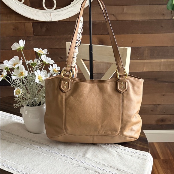 Coach Campbell Belle Tan Leather Shoulder Tote with Scarf - Picture 2 of 12